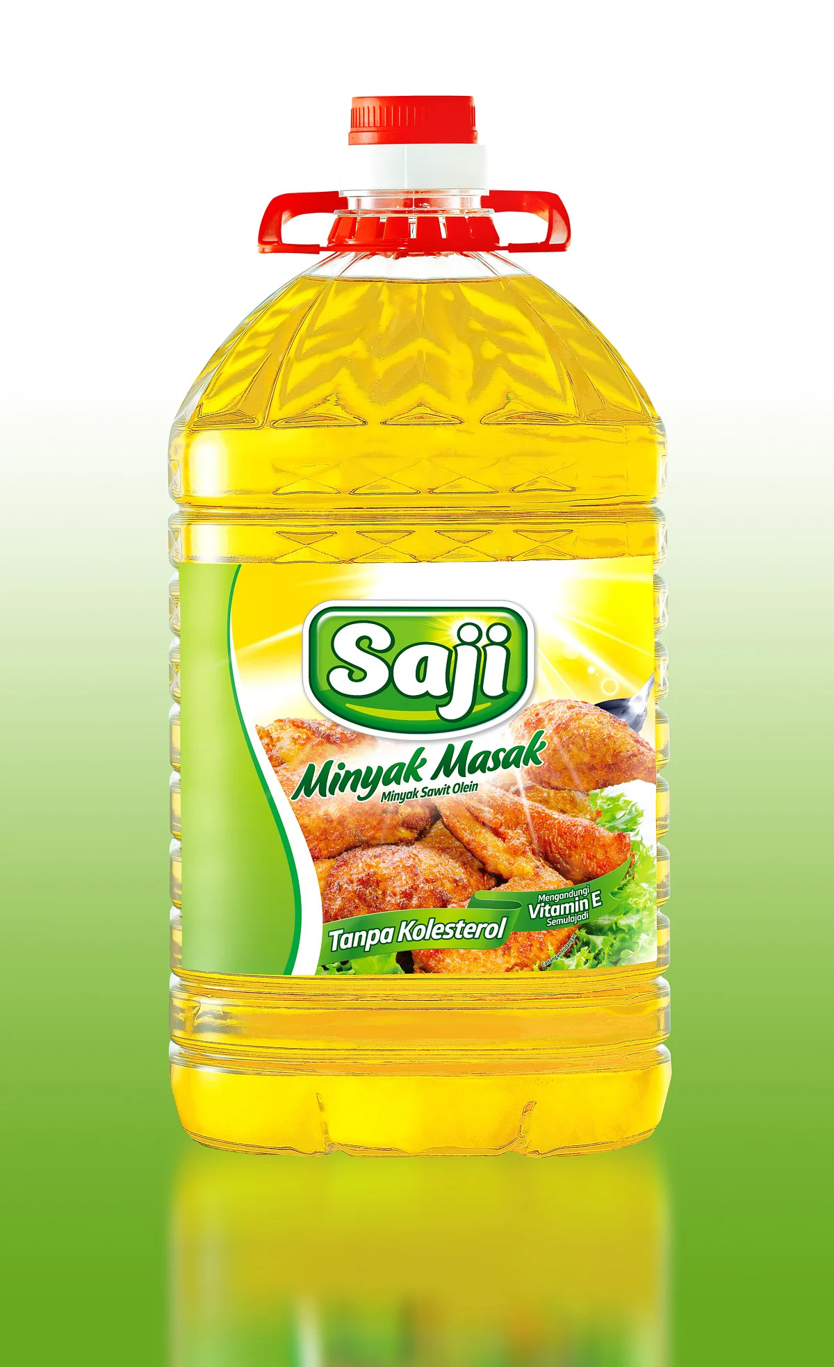 Large bottle of cooking oil with label on a product display